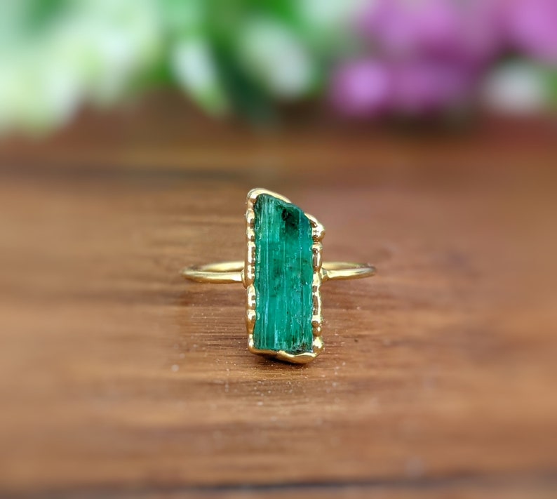 Raw Emerald ring, Emerald Engagement ring, May birthstone ring, Raw stone ring, Birthstone jewelry, Raw crystal ring, Unique engagement ring image 5