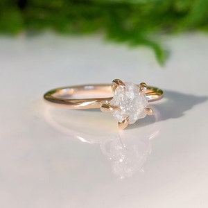 Raw diamond ring, Rough diamond engagement ring, Solid 14k Gold solitaire diamond ring, Raw stone engagement ring, Unique engagement ring