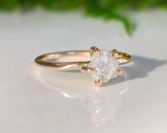 Raw diamond ring, Rough diamond engagement ring, Solid 14k Gold solitaire diamond ring, Raw stone engagement ring, Unique engagement ring