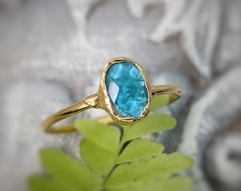 Blue Tourmaline ring, October birthstone ring, Rose cut Tourmaline, Blue crystal ring, Alternative engagement ring, Tourmaline Promise ring