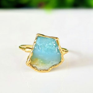 Raw Opal ring, Peruvian Opal ring, Blue Opal ring, October birthstone, Statement ring, Boho ring, Birthday Gift for her, Birthstone jewelry