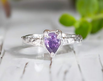 Rustic Silver Amethyst ring, One of a kind Amethyst engagement ring, February birthstone ring, Textured gemstone ring, Unique gift for her