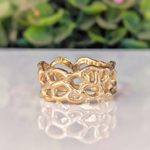 14k Gold Honeycomb Ring: Wide Band, Nature Inspired Statement Ring