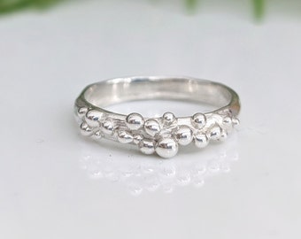 Molten Silver beaded ring, Organic Silver ring, Liquid Metal ring, One of a kind wedding band, Nature inspired ring, Unique Gift for her