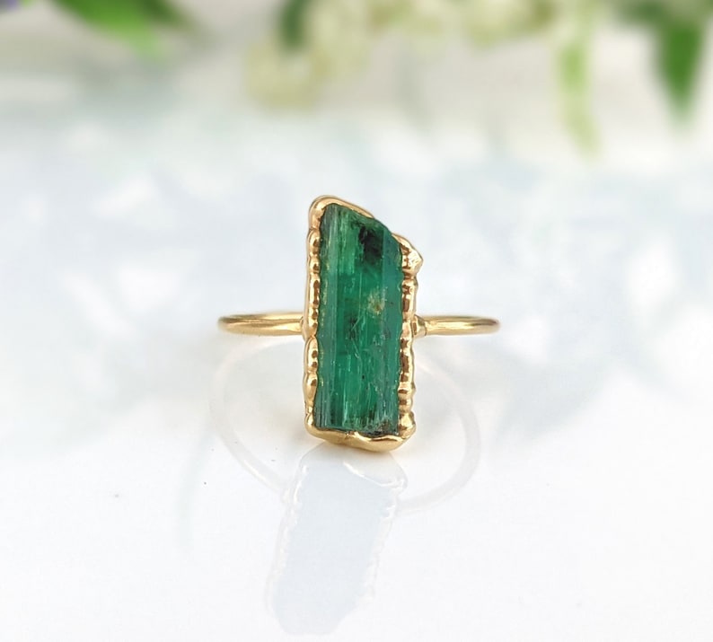 Raw Emerald ring, Emerald Engagement ring, May birthstone ring, Raw stone ring, Birthstone jewelry, Raw crystal ring, Unique engagement ring image 1
