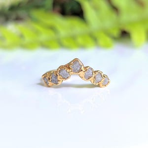 Raw diamond wedding ring, Diamond Chevron band, Rough diamond engagement ring, V shape diamond ring, Gold Chevron ring, Unique wedding band