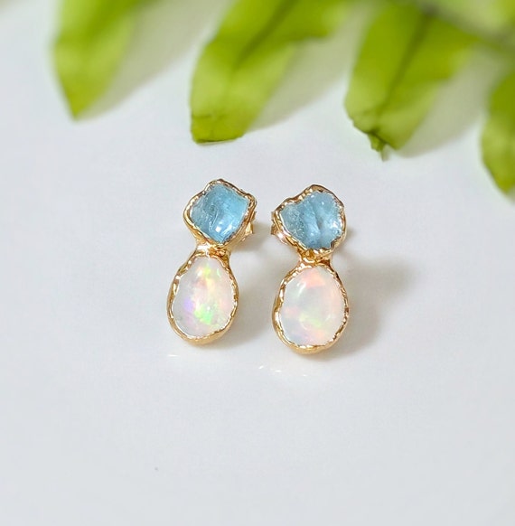 Opal and aquamarine earrings best sale