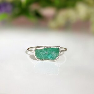 Raw Emerald ring, Emerald Engagement ring, May birthstone ring, Raw stone ring, Birthstone jewelry, Raw crystal ring, Unique engagement ring image 9