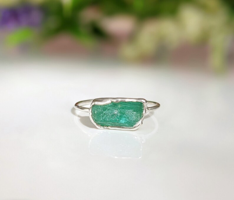 Raw Emerald ring, Emerald Engagement ring, May birthstone ring, Raw stone ring, Birthstone jewelry, Raw crystal ring, Unique engagement ring image 9