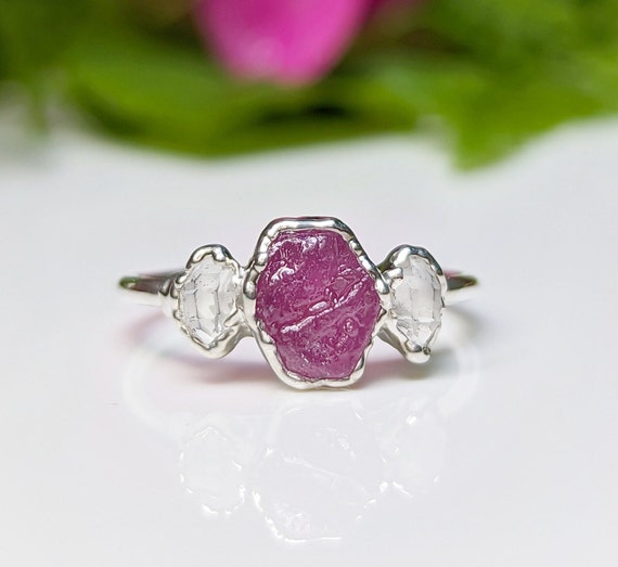 Raw pink sapphire ring deals