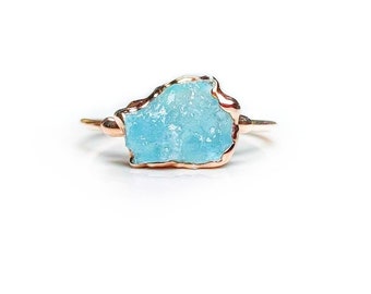 Raw Aquamarine ring, March birthstone ring, Raw gemstone ring, Raw stone Engagement ring, Raw crystal Promise ring Unique Birthstone jewelry