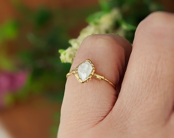 Herkimer diamond ring, April birthstone ring, Raw Diamond Engagement ring, Raw crystal ring, Solitaire Diamond ring, Unique engagement ring