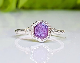 Star Sapphire ring, Pink Sapphire ring in Sterling silver, Sapphire jewelry, Pink crystal ring, Sapphire Engagement ring Unique gift for her