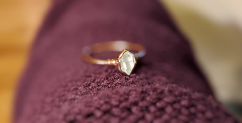 Herkimer diamond ring, Rustic alternative engagement ring, April birthstone ring, Solid 14k Gold Solitaire diamond promise ring, Boho ring image 8