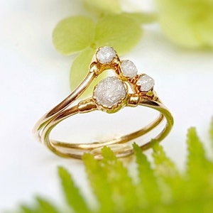 Raw diamond Chevron bridal ring in 18k Gold