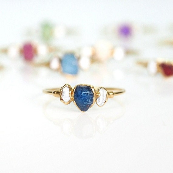 September Birthstone Ring Gold Ring Raw Sapphire Ring Raw Stone Raw Crystal Ring Delicate Ring Sapphire Engagement Ring Dainty Ring