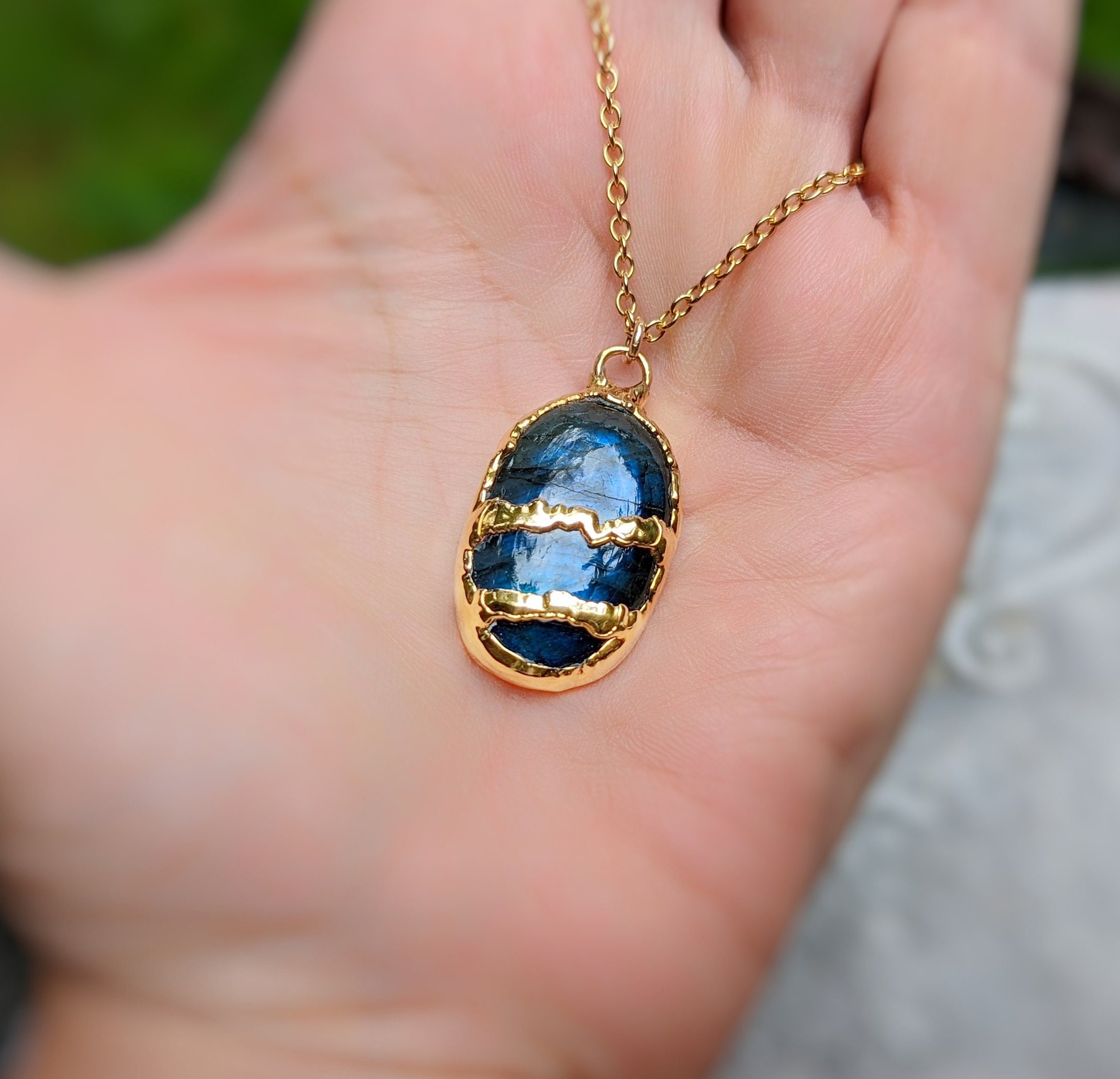 Labradorite Pendant, Large Labradorite Necklace, Kintsugi