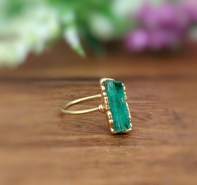 Raw Emerald ring, Emerald Engagement ring, May birthstone ring, Raw stone ring, Birthstone jewelry, Raw crystal ring, Unique engagement ring image 7