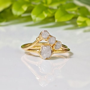 Roher Diamant Verlobungsring , Solid Gold Chevron Diamantring Set , Rohdiamantring Alternative Verlobungsring Einzigartiger Diamant Ehering