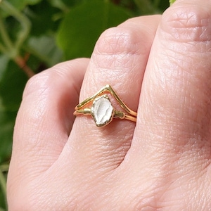 Herkimer diamond engagement ring, Solid Gold chevron ring, Alternative engagement ring, Raw crystal ring,Unique engagement ring Gift for her