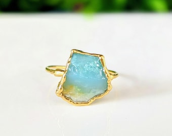Raw Opal ring, Peruvian Opal ring, Blue Opal ring, October birthstone, Statement ring, Boho ring, Birthday Gift for her, Birthstone jewelry