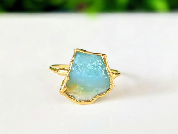 Raw Opal ring, Peruvian Opal ring, Blue Opal ring, October birthstone, Statement ring, Boho ring, Birthday Gift for her, Birthstone jewelry
