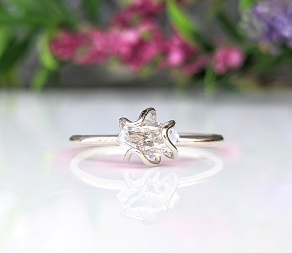 Herkimer Diamond Engagement Ring Flower Prongs Solitaire Diamond