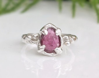 Pink Sapphire ring, One of a kind gemstone ring, Unique engagement ring, Nature inspired ring, Rustic Silver ring Unique Gift for girlfriend