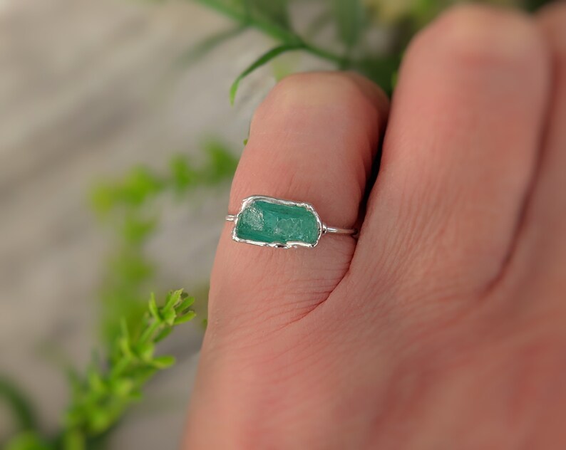 Raw Emerald ring, Emerald Engagement ring, May birthstone ring, Raw stone ring, Birthstone jewelry, Raw crystal ring, Unique engagement ring image 8