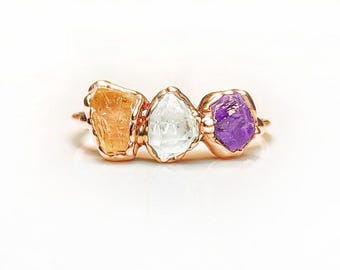 Mother's ring, Gold family birthstone ring, Personalized family ring, Raw stone ring, Multi-stone ring, Mothers day gift, Birthstone jewelry