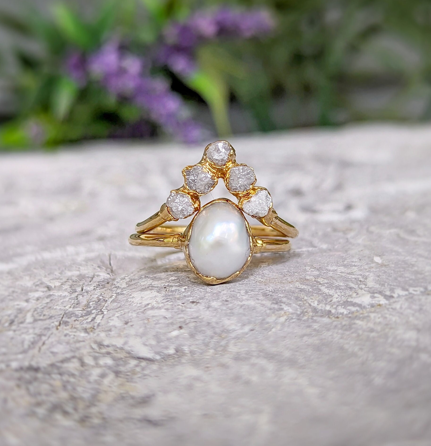 Pearl diamond wedding ring best sale