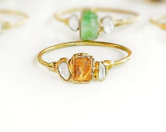 Raw Topaz ring, Herkimer Diamond ring, November birthstone ring, Gold crystal ring, Raw stone ring, Alternative Engagement ring, Unique gift