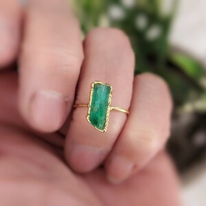 Raw Emerald ring, Emerald Engagement ring, May birthstone ring, Raw stone ring, Birthstone jewelry, Raw crystal ring, Unique engagement ring image 4