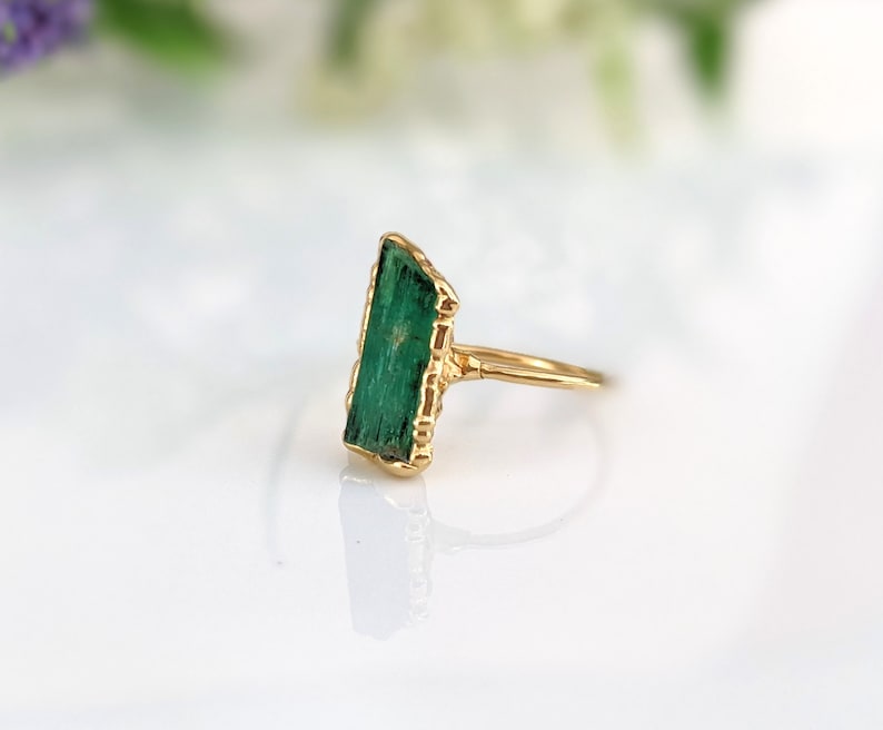 Raw Emerald ring, Emerald Engagement ring, May birthstone ring, Raw stone ring, Birthstone jewelry, Raw crystal ring, Unique engagement ring image 3