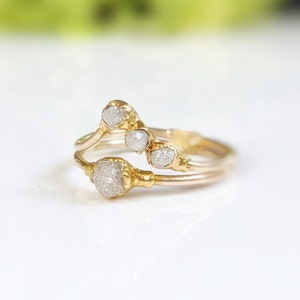 Raw diamond wedding ring set, Solid Gold Chevron ring, Raw diamond engagement ring, Diamond wedding ring set, Unique Unique engagement ring image 10