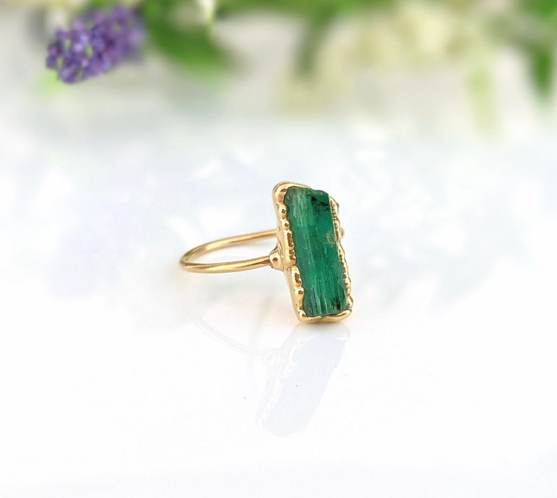 Raw Emerald ring, Emerald Engagement ring, May birthstone ring, Raw stone ring, Birthstone jewelry, Raw crystal ring, Unique engagement ring image 2