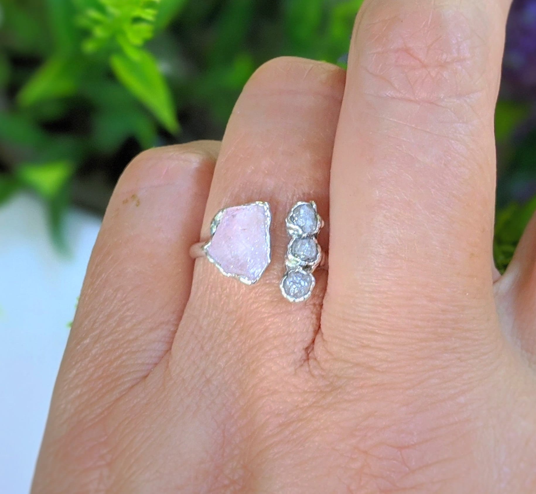 Raw Morganite and diamond ring Morganite engagement ring - Etsy