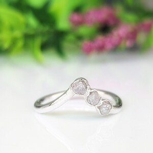 Rough diamond Chevron bridal ring in Sterling Silver