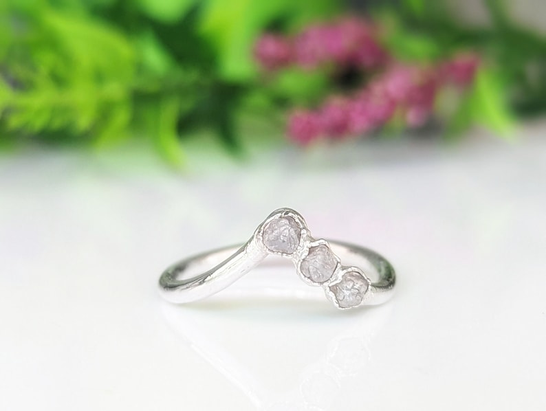Rough diamond Chevron bridal ring in Sterling Silver