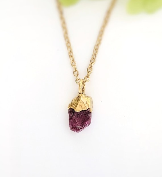 Raw Ruby Necklace Raw Stone Pendant Raw Gemstone Necklace July