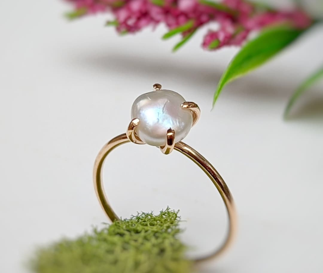 アクセサリー PEARL RING Freshwater Pearl Ring, Keshi Pearl Ring, Gold Pearl Ring, Unique