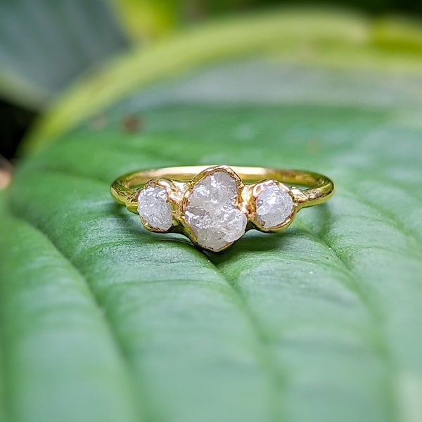 Raw diamond engagement ring, Rough diamond ring, Multi diamond ring, Unique engagement ring, Solid 18k Gold diamond ring Diamond Bridal ring