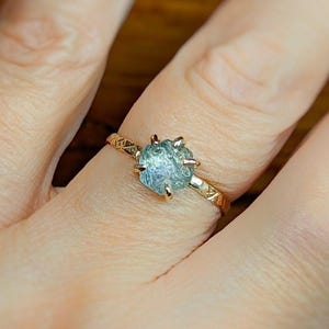 Raw Montana Sapphire engagement ring, Raw Sapphire ring, September birthstone ring, Rough Sapphire ring, Unique engagement ring crystal ring