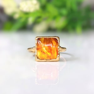 Baltic Amber ring, Gold Cocktail ring, Amber jewelry, Square stone ring, Statement ring, Unique gift for her, Girlfriend gift, Gift for Mom