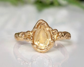 Citrine engagement ring, Rustic Gold Citrine ring, Unique engagement ring, November birthstone, Nature inspired ring, Yellow crystal ring