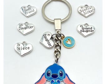 Stitch Charm Keyring Personalised Heart Charm Daughter GrandDaughter Niece Special Sister Niece Best Friend Heart Girls Gift Birthday Xmas