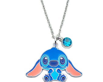 Stitch Necklace Lilo and Stitch Charm Pendant Chain with Gem Stone Girls 18" Birthday
