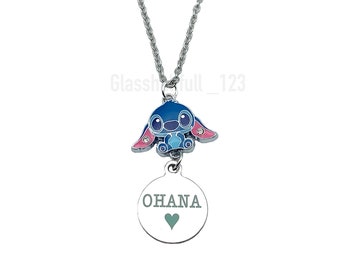 Lilo and Stitch Inspired Stitch Enamel Charm Pendant Necklace in Gift Bag Stitch Ohana Charm Necklace Costume Jewellery Stocking Filler Gift