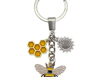 Bee Keyring Queen Bee Charm Keyring Honey Bee Keyring, Mothers day Gift, Metal And Enamel Bee Keychain Gem Stones Mum Nan Friend Sister Gift