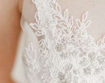 SALE Light wedding dress, Simple pearls wedding dress, minimalist wedding dress, elfic princess